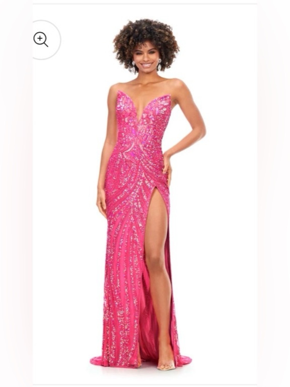 Ashley Lauren, #11236 Strapless Bright Pink Floral Sequin Gown. Women Size 16 - Picture 3 of 14